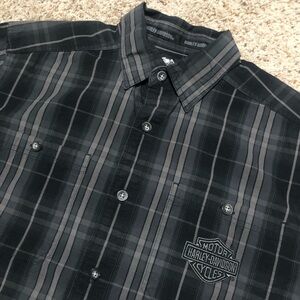 Harley-Davidson Black Gray Plaid Button-Down Shirt with Chest Logo